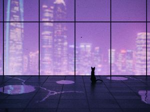 Preview wallpaper cat, window, city, overview, art