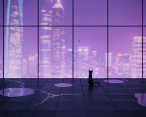 Preview wallpaper cat, window, city, overview, art