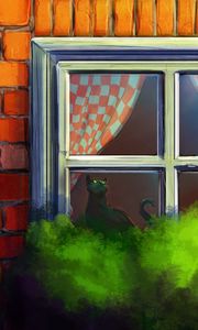 Preview wallpaper cat, window, house, art