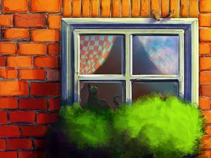 Preview wallpaper cat, window, house, art