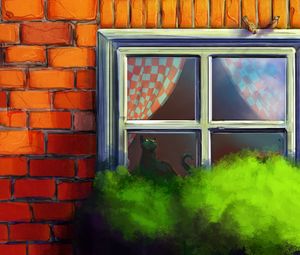 Preview wallpaper cat, window, house, art