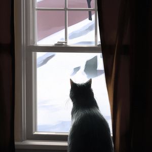 Preview wallpaper cat, window, winter, comfort