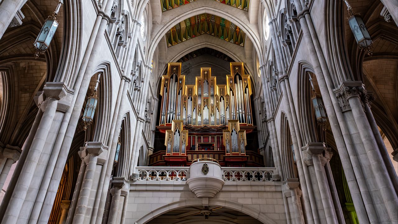 Wallpaper cathedral, interior, organ, ceiling, painting, patterns, church, columns