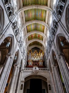 Preview wallpaper cathedral, interior, organ, ceiling, painting, patterns, church, columns