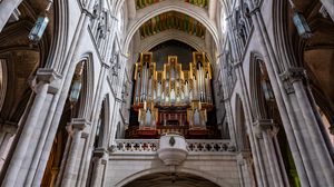 Preview wallpaper cathedral, interior, organ, ceiling, painting, patterns, church, columns