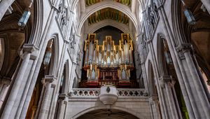 Preview wallpaper cathedral, interior, organ, ceiling, painting, patterns, church, columns