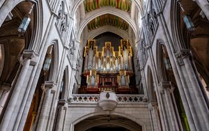 Preview wallpaper cathedral, interior, organ, ceiling, painting, patterns, church, columns