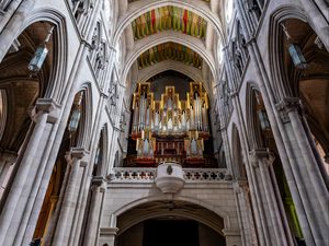 Preview wallpaper cathedral, interior, organ, ceiling, painting, patterns, church, columns
