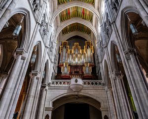 Preview wallpaper cathedral, interior, organ, ceiling, painting, patterns, church, columns