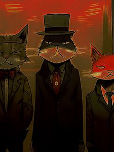 Preview wallpaper cats, costumes, art, dark