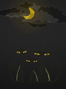 Preview wallpaper cats, drawing, black, yellow, sky