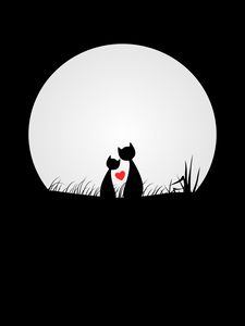 Preview wallpaper cats, love, silhouettes, night, moon