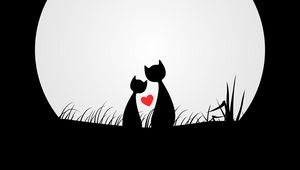 Preview wallpaper cats, love, silhouettes, night, moon