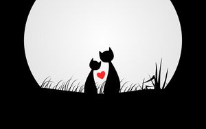 Preview wallpaper cats, love, silhouettes, night, moon