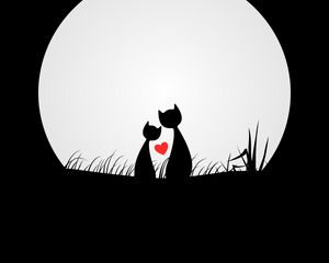 Preview wallpaper cats, love, silhouettes, night, moon