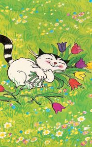 Preview wallpaper cats, meadow, flowers, walk, love