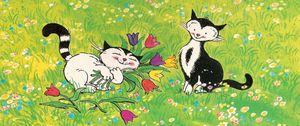 Preview wallpaper cats, meadow, flowers, walk, love