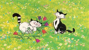 Preview wallpaper cats, meadow, flowers, walk, love