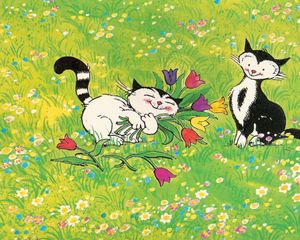 Preview wallpaper cats, meadow, flowers, walk, love