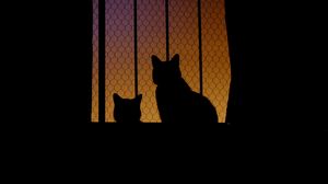 Preview wallpaper cats, silhouettes, sunset, dark