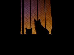 Preview wallpaper cats, silhouettes, sunset, dark