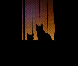 Preview wallpaper cats, silhouettes, sunset, dark