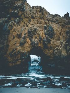 Preview wallpaper cave, arch, rocks, sea, stones