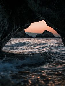 Preview wallpaper cave, arch, rocks, sea, stony