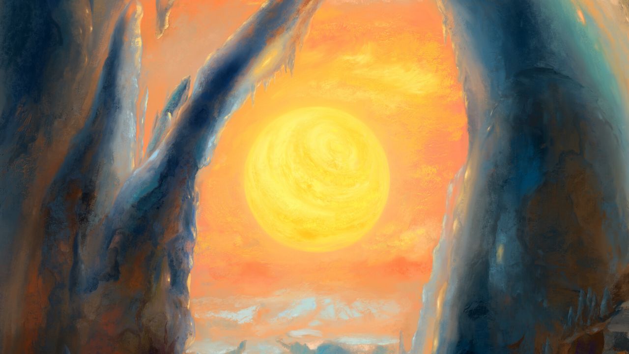 Wallpaper cave, arch, sun, canvas, paint, art