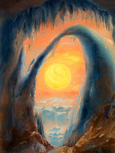 Preview wallpaper cave, arch, sun, canvas, paint, art