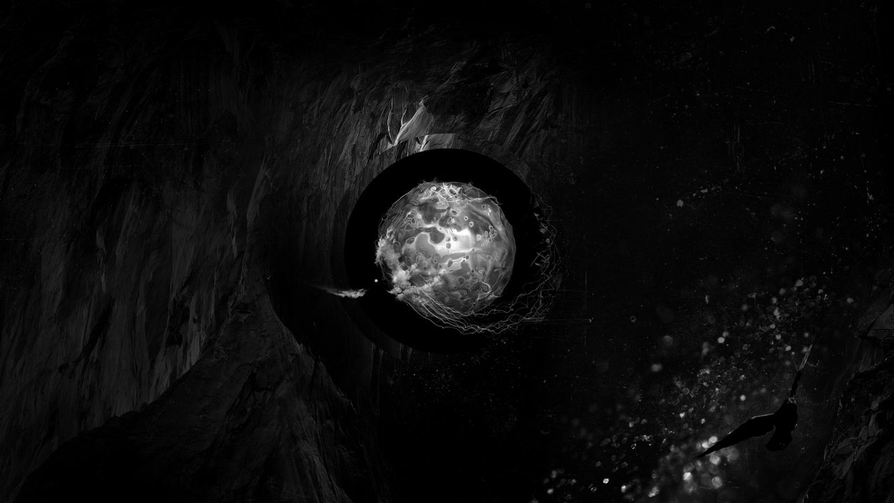 Wallpaper cave, bird, ball, stone, dark, shadow