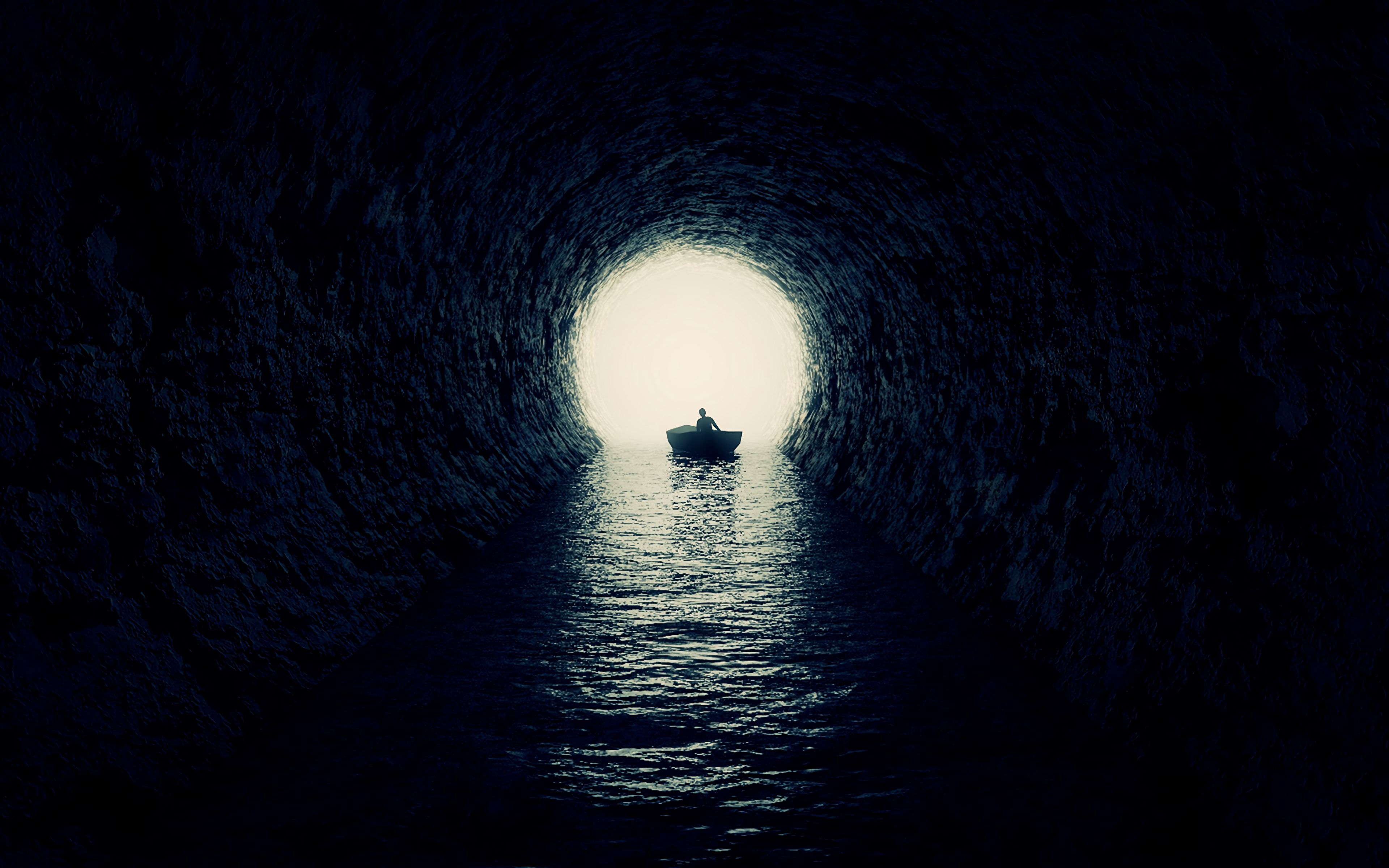 Cave, Boat, Silhouette, Water, Dark, 4k HD Wallpaper