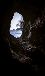 Preview wallpaper cave, branches, view, sea