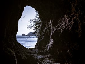 Preview wallpaper cave, branches, view, sea