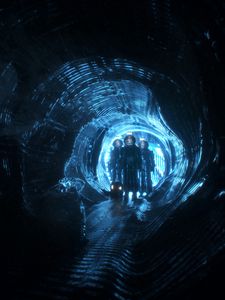 Preview wallpaper cave, dark, aliens, entrance, light, blue
