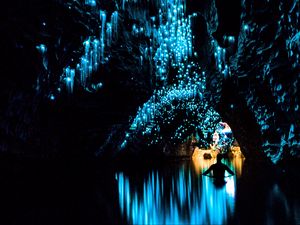 Preview wallpaper cave, dark, lights, glow, illumination