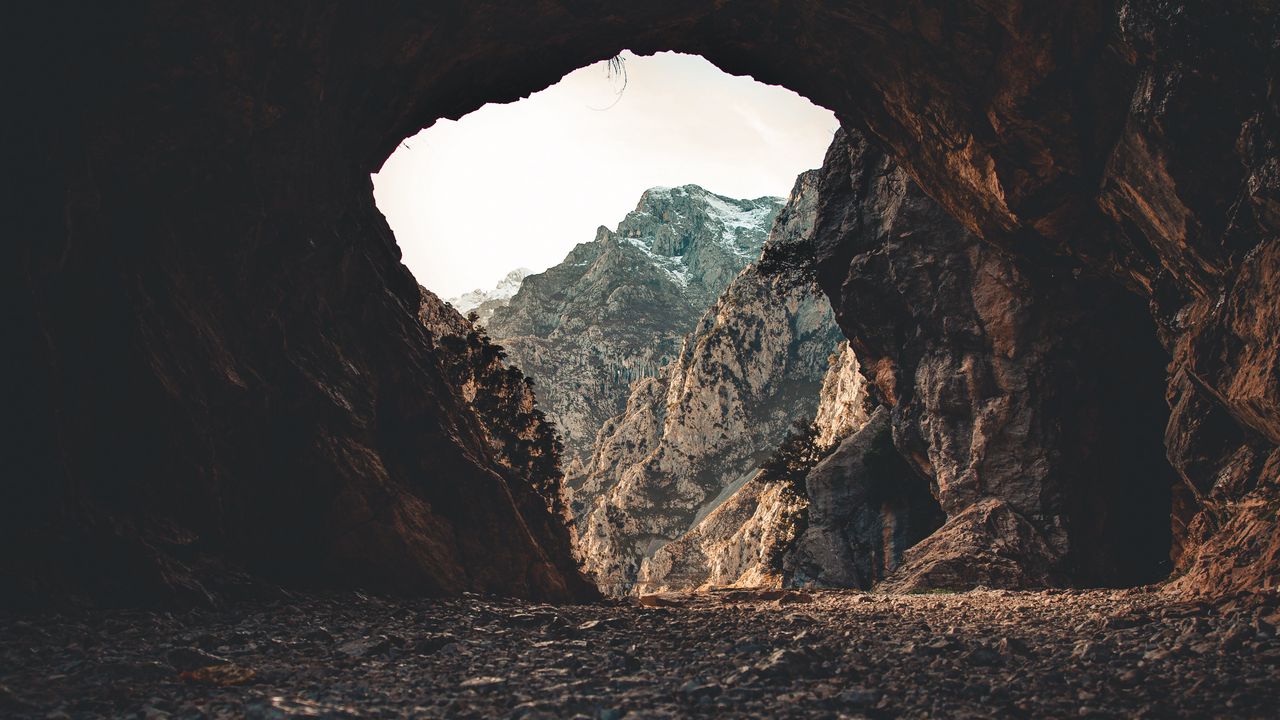 Wallpaper cave, dark, mountains, rocks