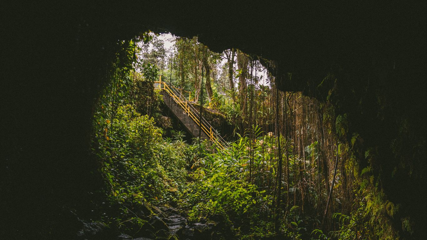 Download wallpaper 1366x768 cave, dark, rock, stairs, nature tablet ...