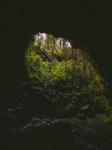 Preview wallpaper cave, dark, rock, stairs, nature