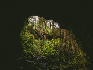 Preview wallpaper cave, dark, rock, stairs, nature