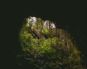 Preview wallpaper cave, dark, rock, stairs, nature