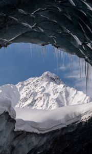 Preview wallpaper cave, glacier, snow, mountain