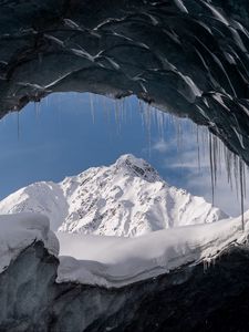 Preview wallpaper cave, glacier, snow, mountain