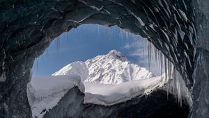 Preview wallpaper cave, glacier, snow, mountain