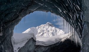 Preview wallpaper cave, glacier, snow, mountain