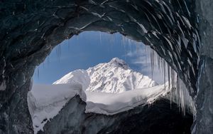 Preview wallpaper cave, glacier, snow, mountain