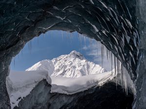 Preview wallpaper cave, glacier, snow, mountain