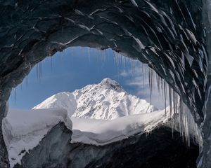 Preview wallpaper cave, glacier, snow, mountain