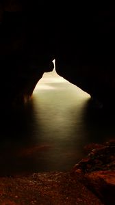 Preview wallpaper cave, gorge, water, light, dark