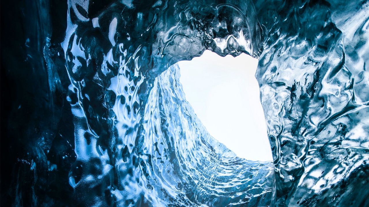 Wallpaper cave, ice, gorge